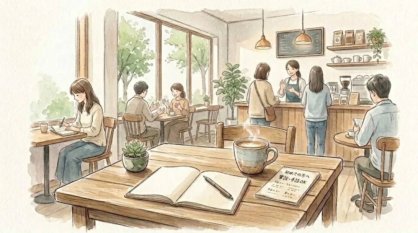 手話や筆談が自然に行き交う、温かみのある手話カフェの店内